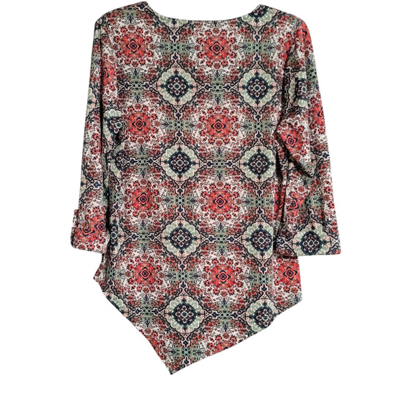 Y2K Cocomo Floral Print Asymmetrical Hem Quarter Sleeves Top Size Large Petite - Picture 2 of 8